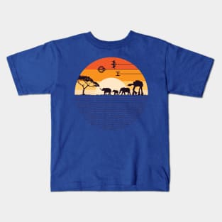 elephant robot walking sunset vintage Kids T-Shirt